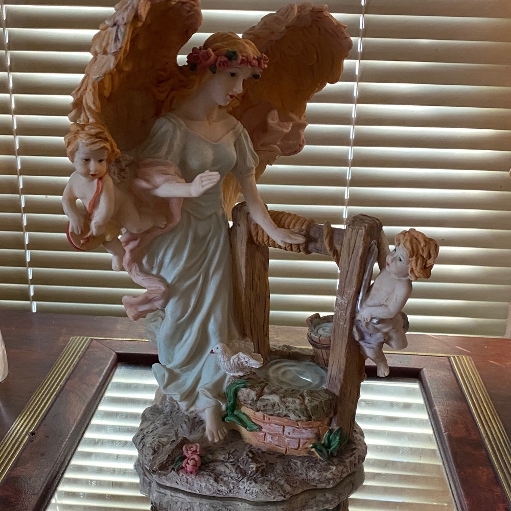 Angel Figurine with Children - Cream and Brown